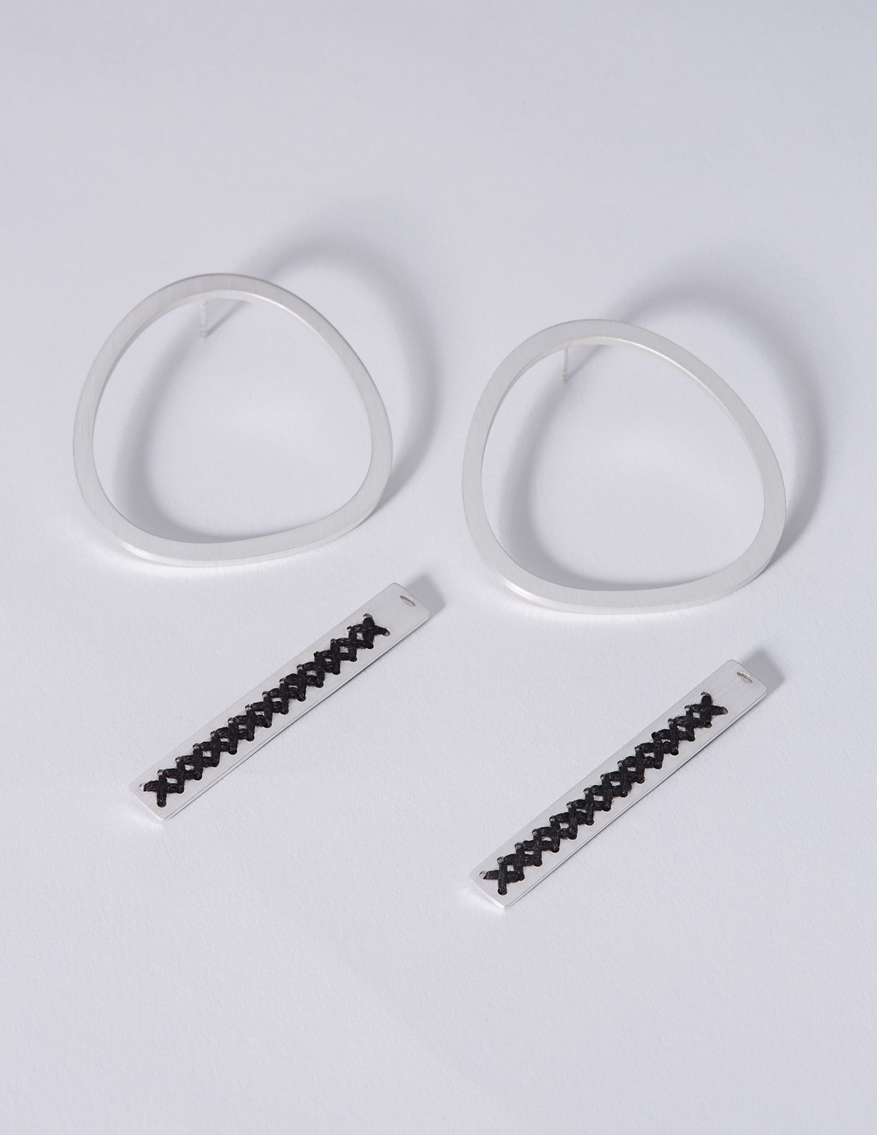 2Way Oval Silver Earrings CHARALAMPIA