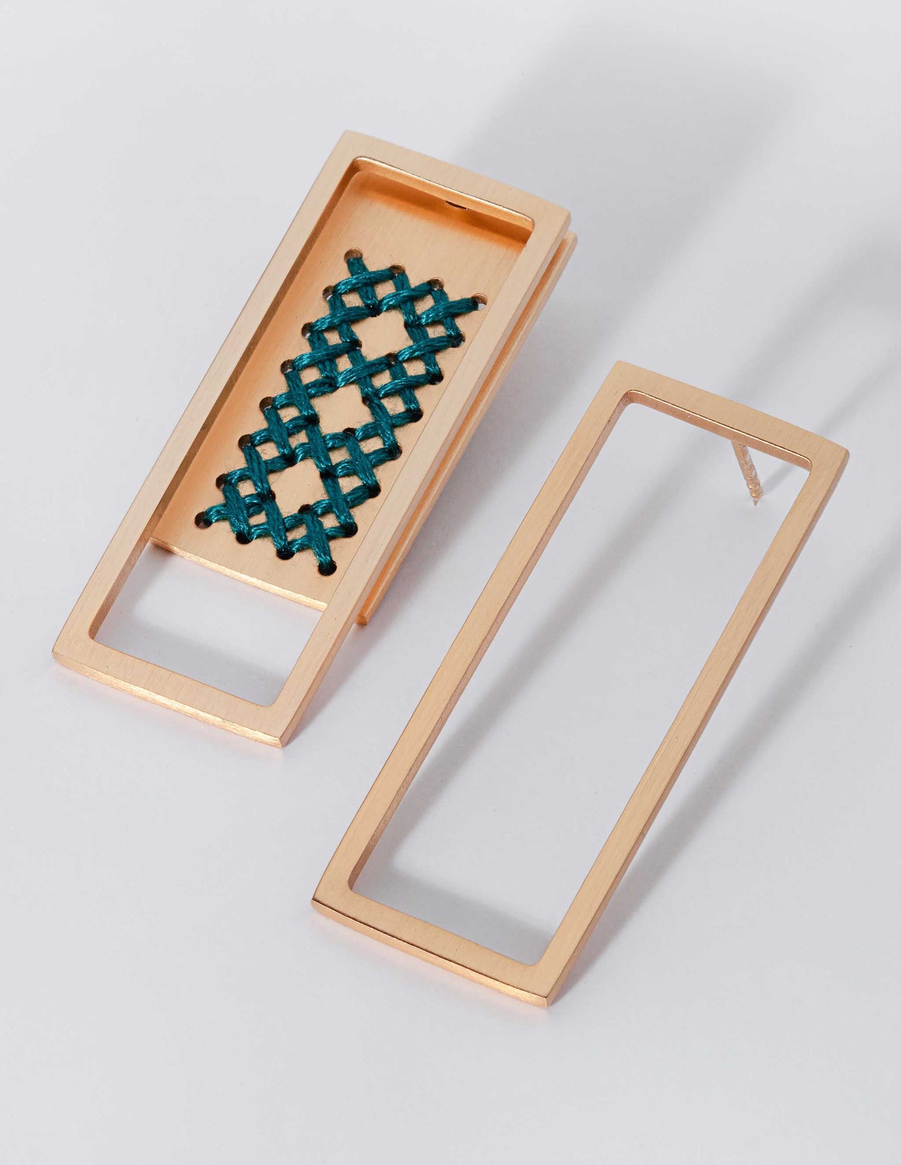 2Way Rectangle Gold Earrings CHARALAMPIA