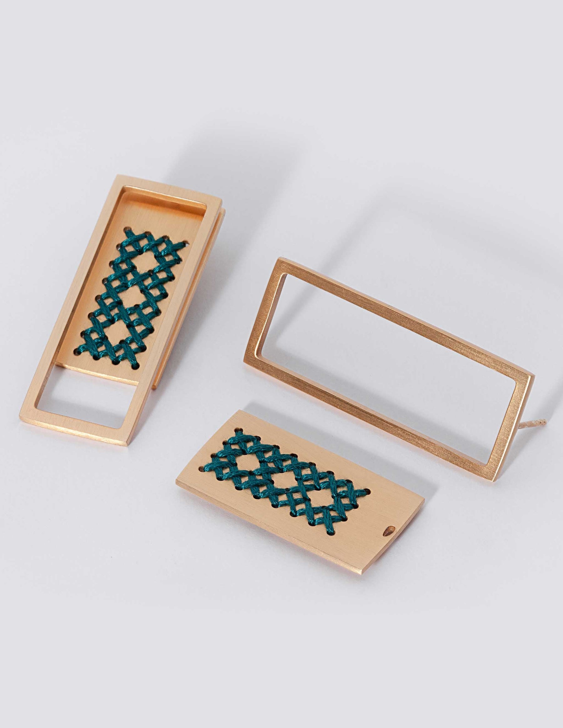 2Way Rectangle Gold Earrings CHARALAMPIA