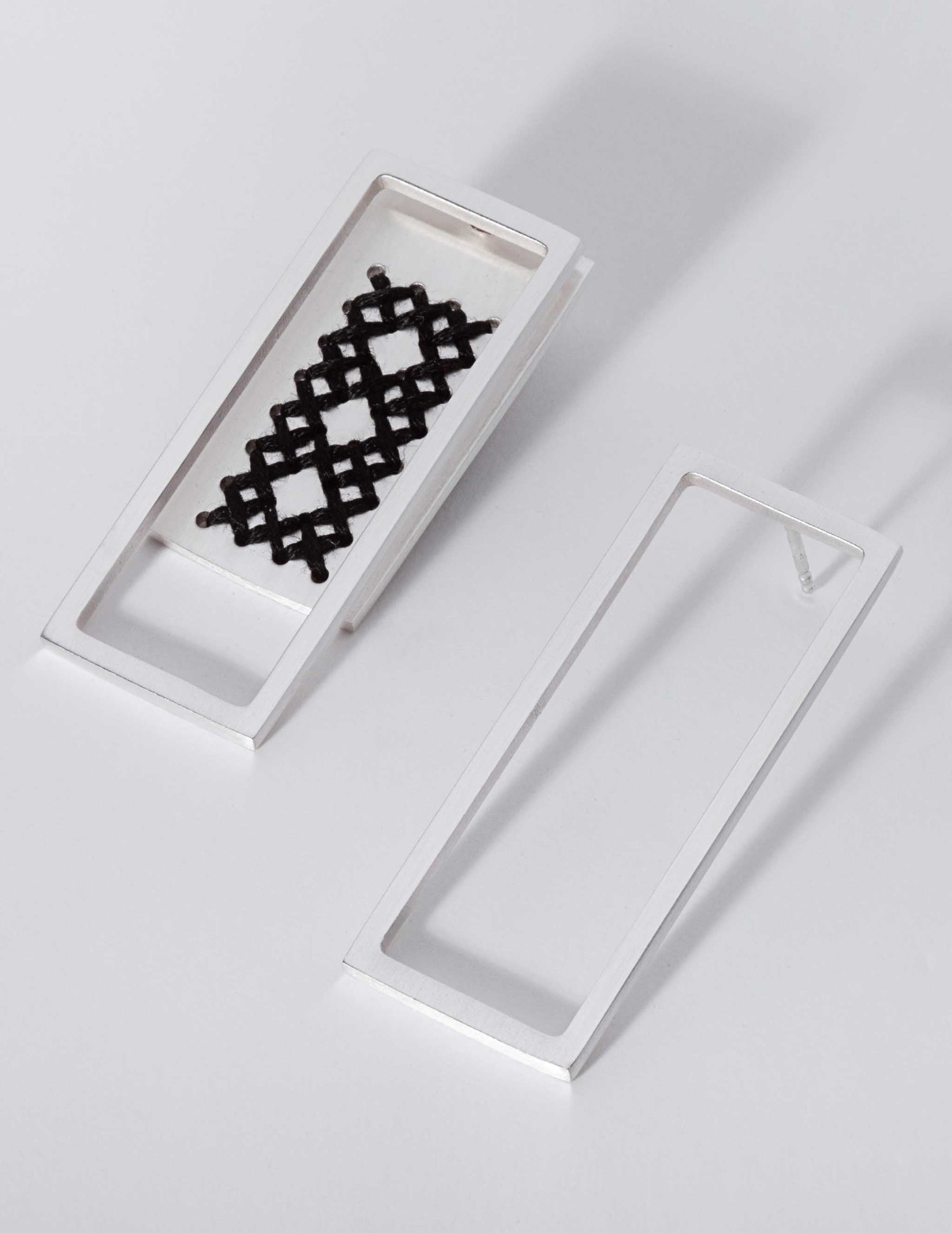 2Way Rectangle Silver Earrings CHARALAMPIA