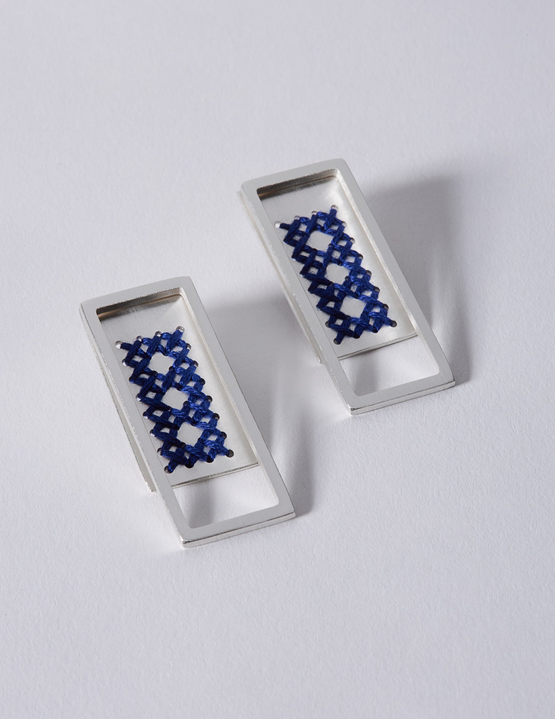 2Way Rectangle Silver Earrings CHARALAMPIA