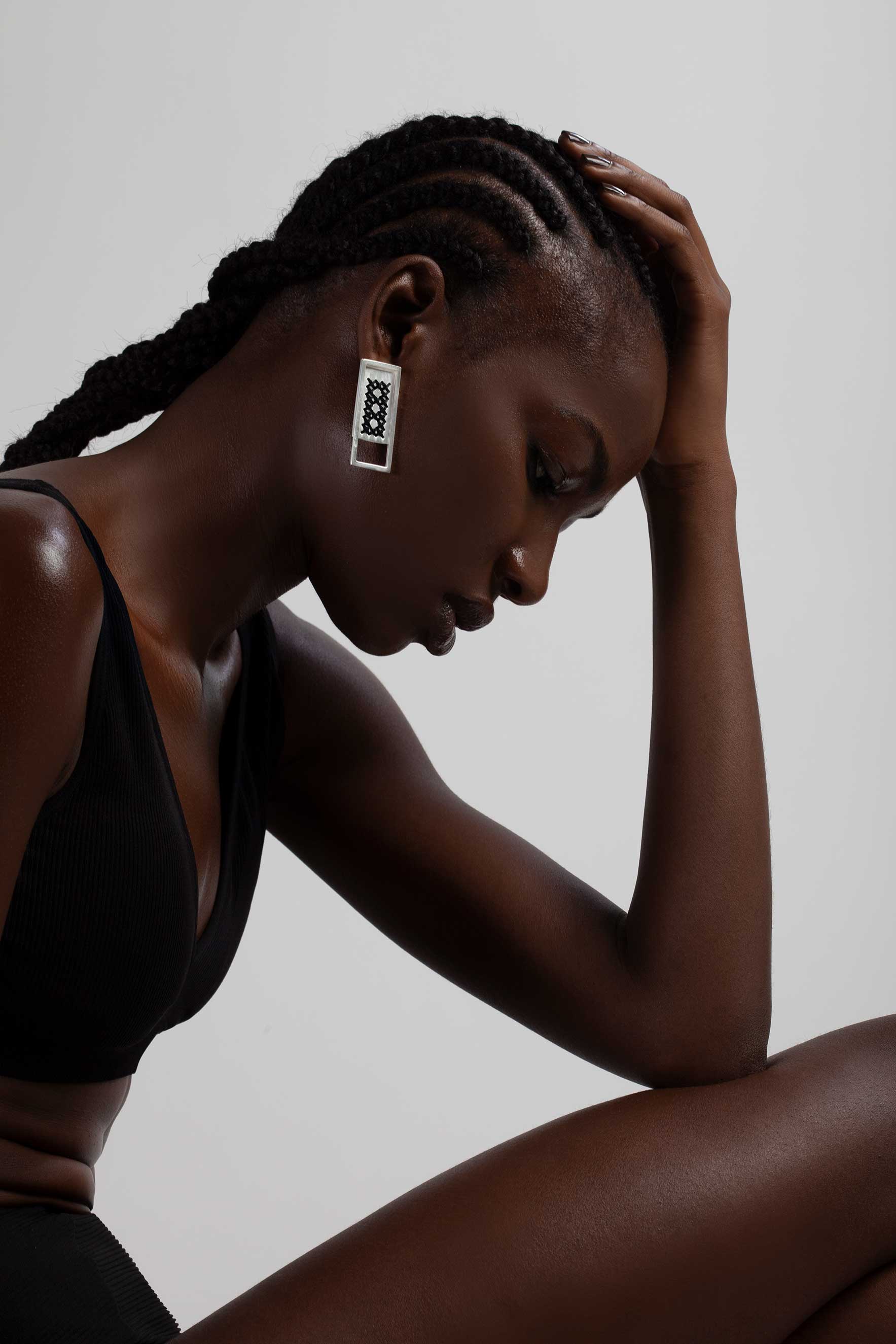 2Way Rectangle Silver Earrings CHARALAMPIA