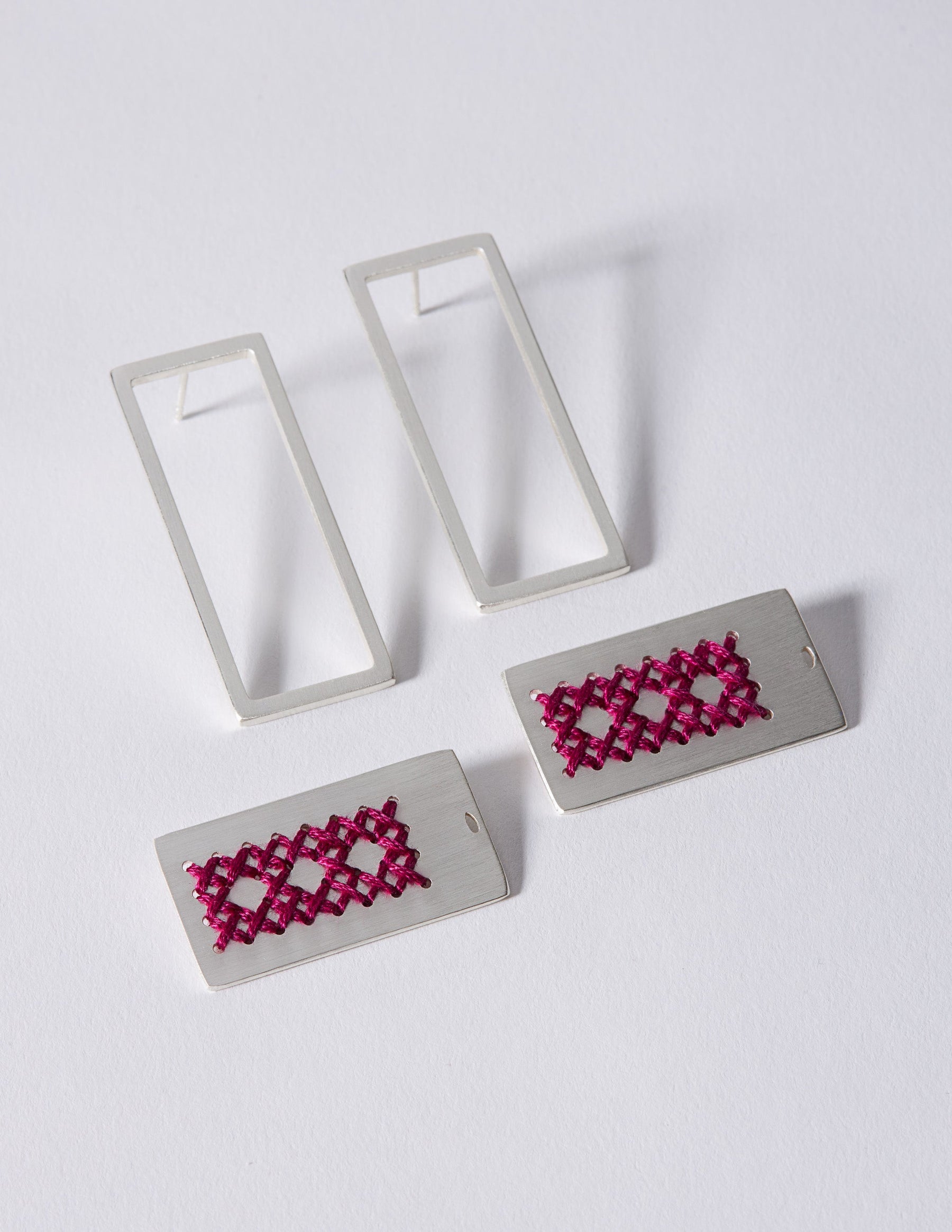 2Way Rectangle Silver Earrings CHARALAMPIA