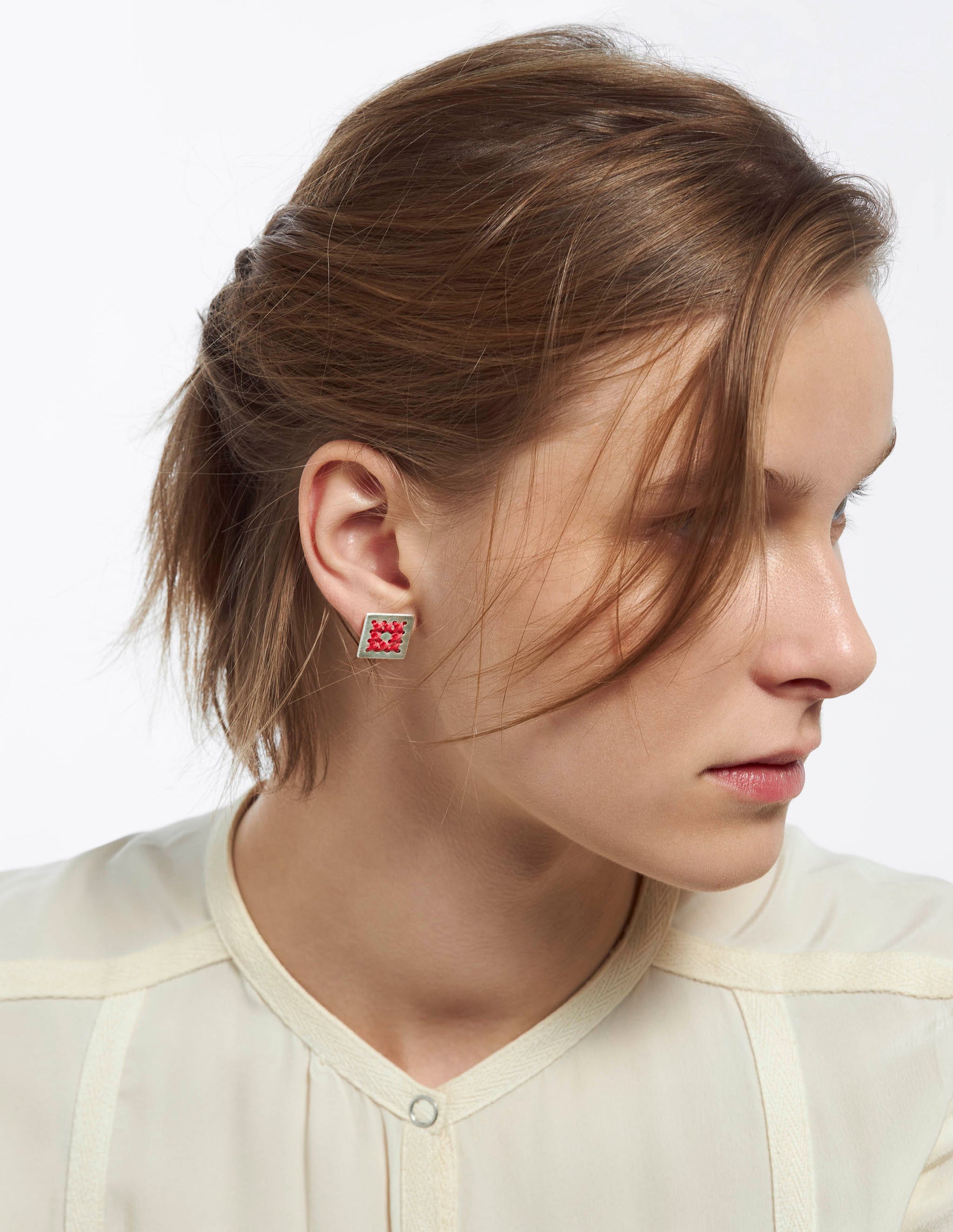 Fry Silver Stud Earrings - CHARALAMPIA