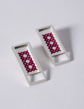 2Way Rectangle Silver Earrings CHARALAMPIA